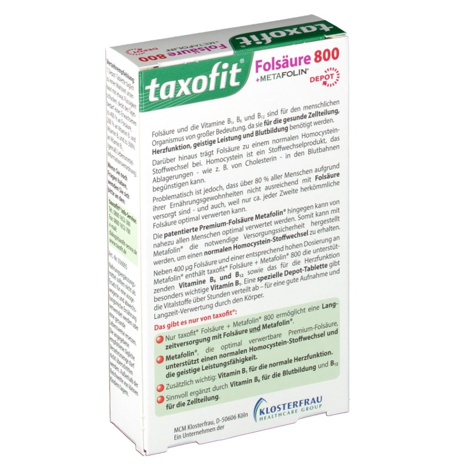taxofit® Folsäure + Metafolin 800 Depot Tabletten 40 St - shop-apotheke.com