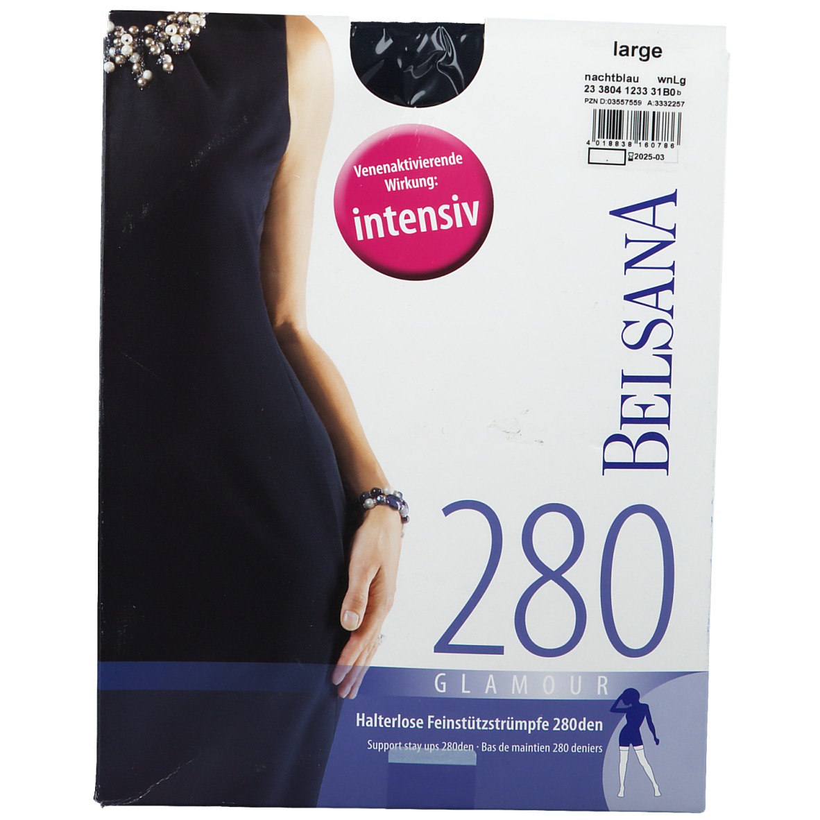 Belsana 280den Glamour Schenkelstrumpf Größe large Farbe nachtblau normal