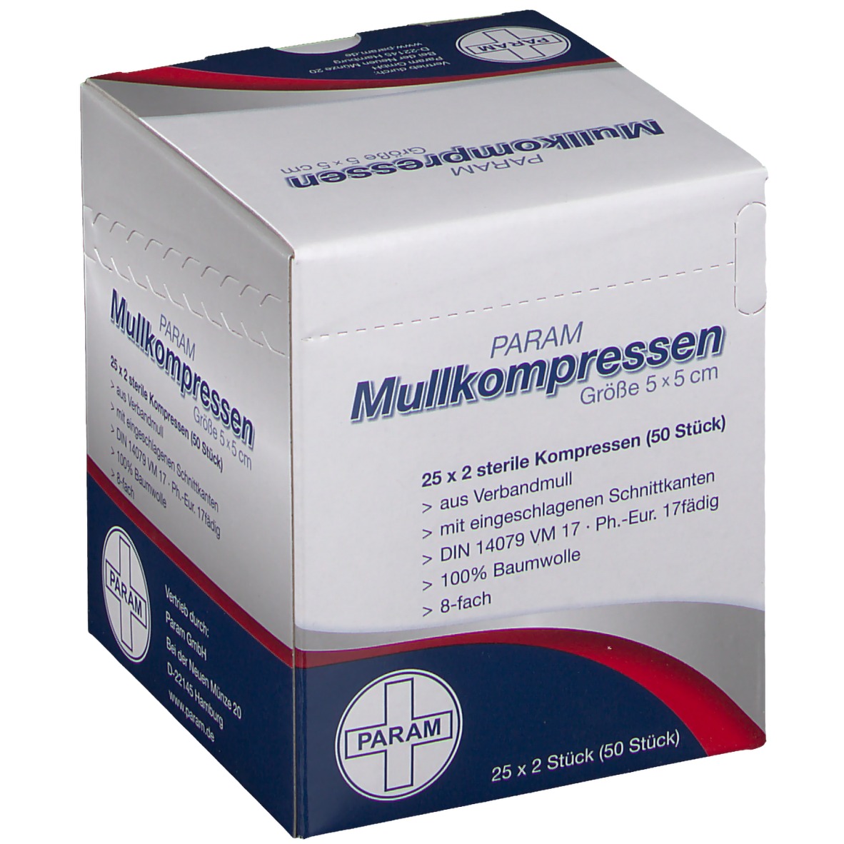 Param Mullkompressen 5 cm x 5 cm steril 8-fach