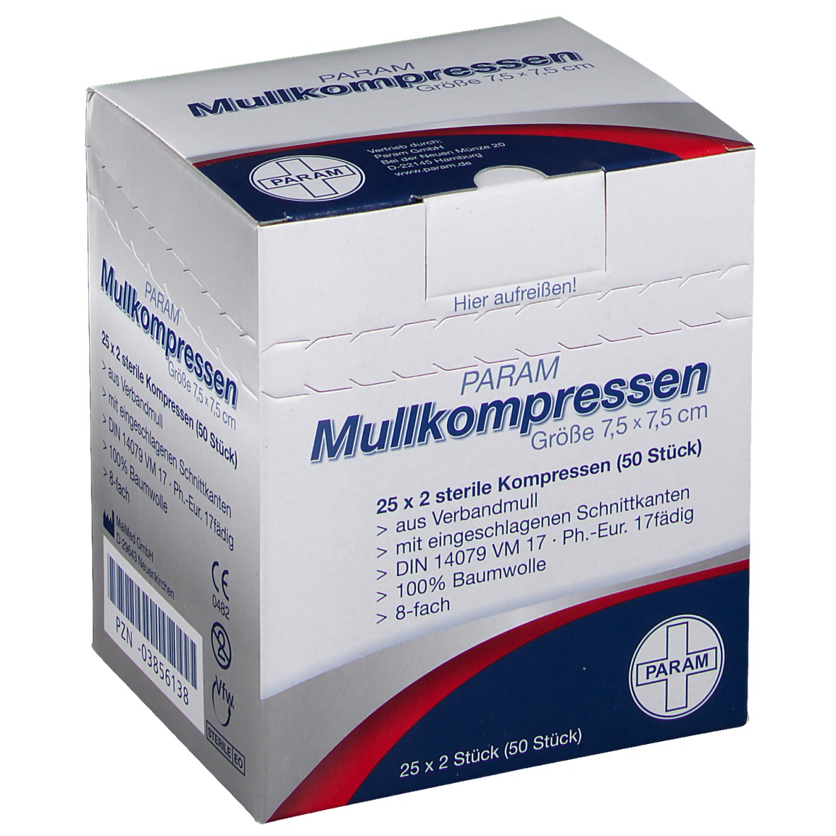 Param Mullkompressen 7,5 cm x 7,5 cm steril 8-fach