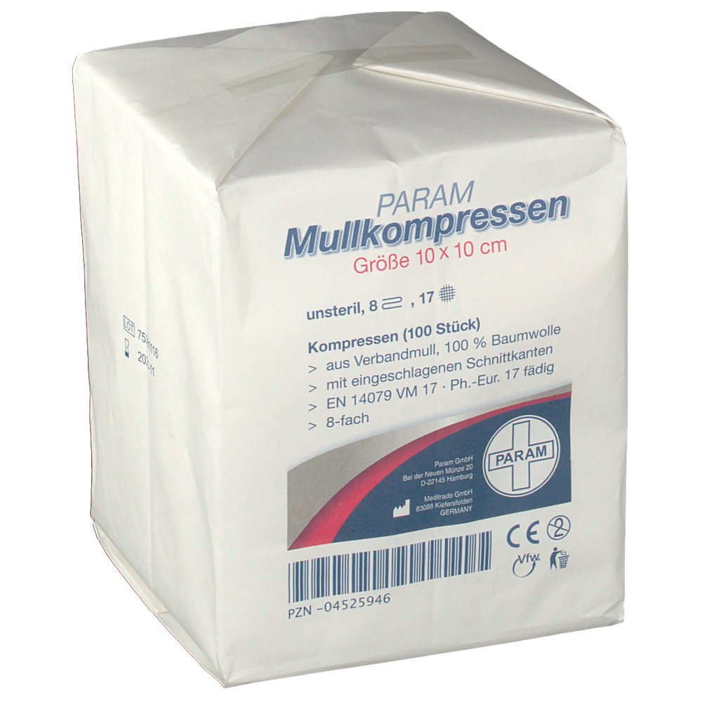 Param Mullkompressen 10 cm x 10 cm unsteril 8-fach
