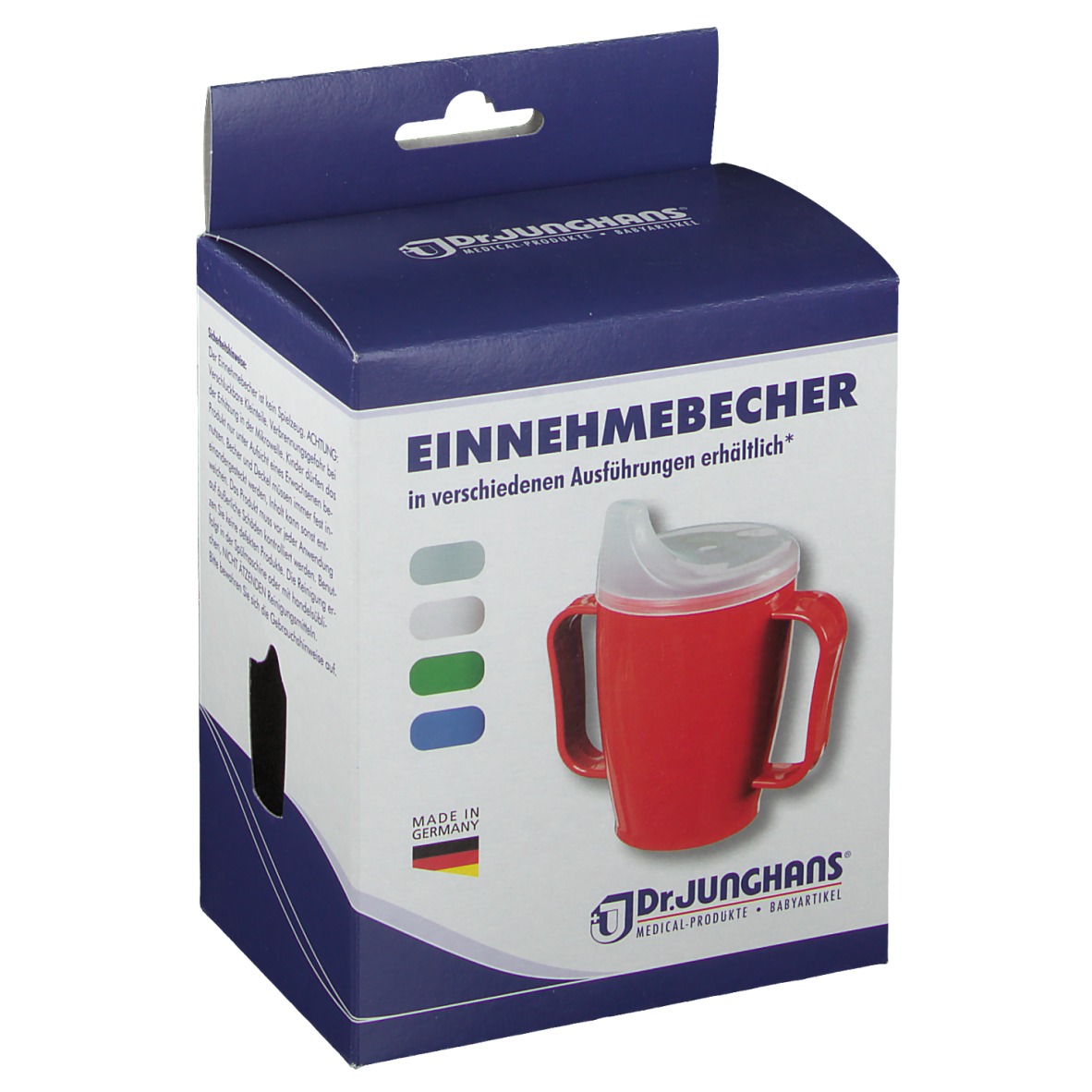 Dr. Junghans® Einnehmebecher 250 ml milchig mit 2 Deckel 4 / 12 mm ohne Henkel