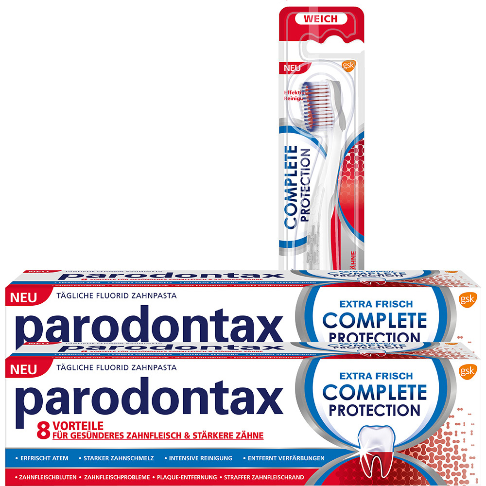 2 x parodontax® Complete Protection 75 ml + paradontax® Complete Protection Zahnbürste weich