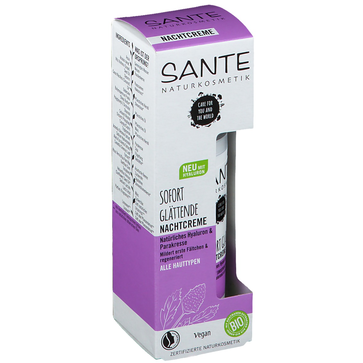 Sante Naturkosmetik Sofort Glättende Nachtcreme Natürliches Hyaluron & Parakresse