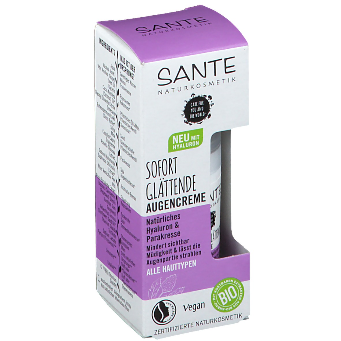 Sante Naturkosmetik Sofort Glättende Augencreme Natürliches Hyaluron & Parakresse