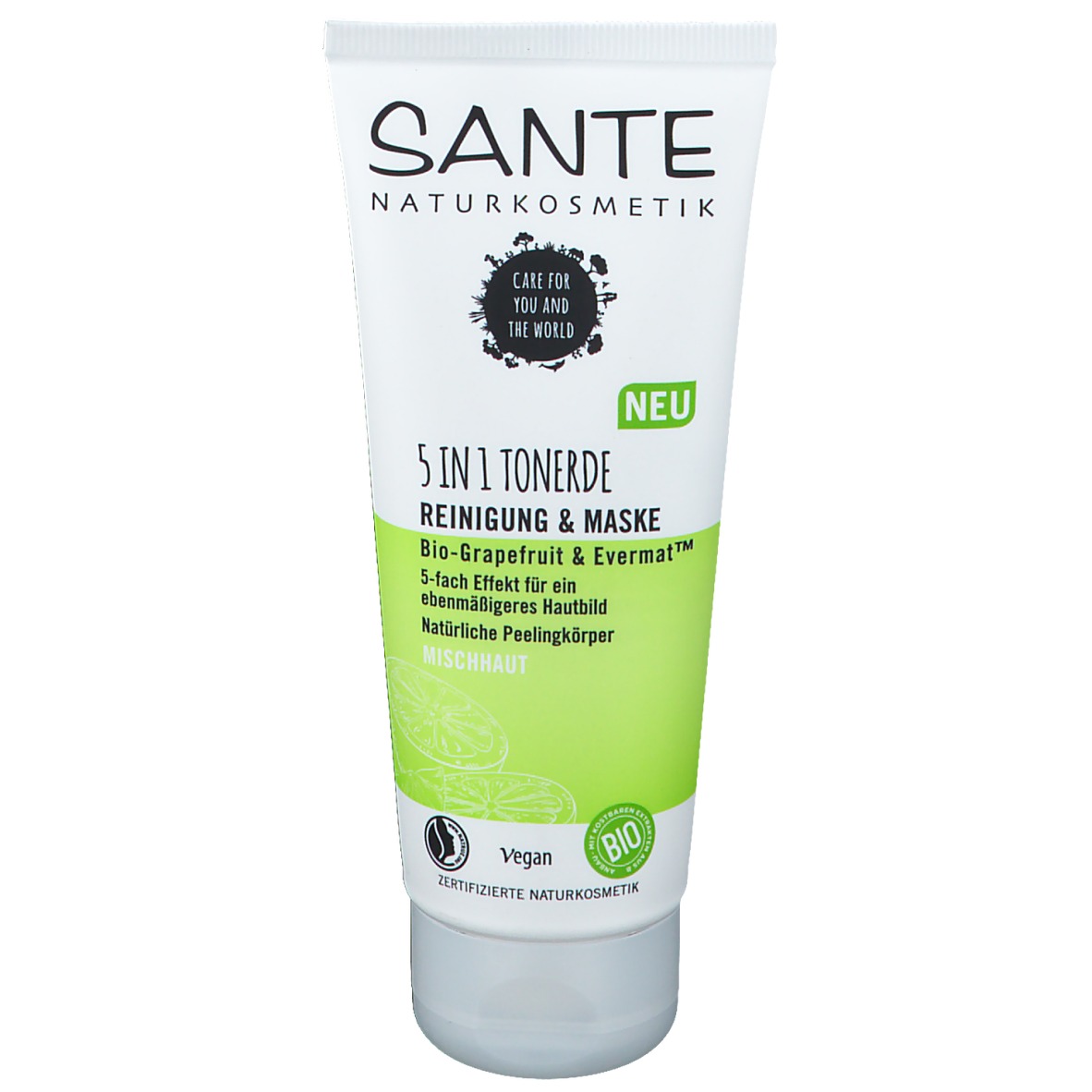 Sante Naturkosmetik 5in1 Tonerde Reinigung & Maske Bio-Grapefruit & Evermat