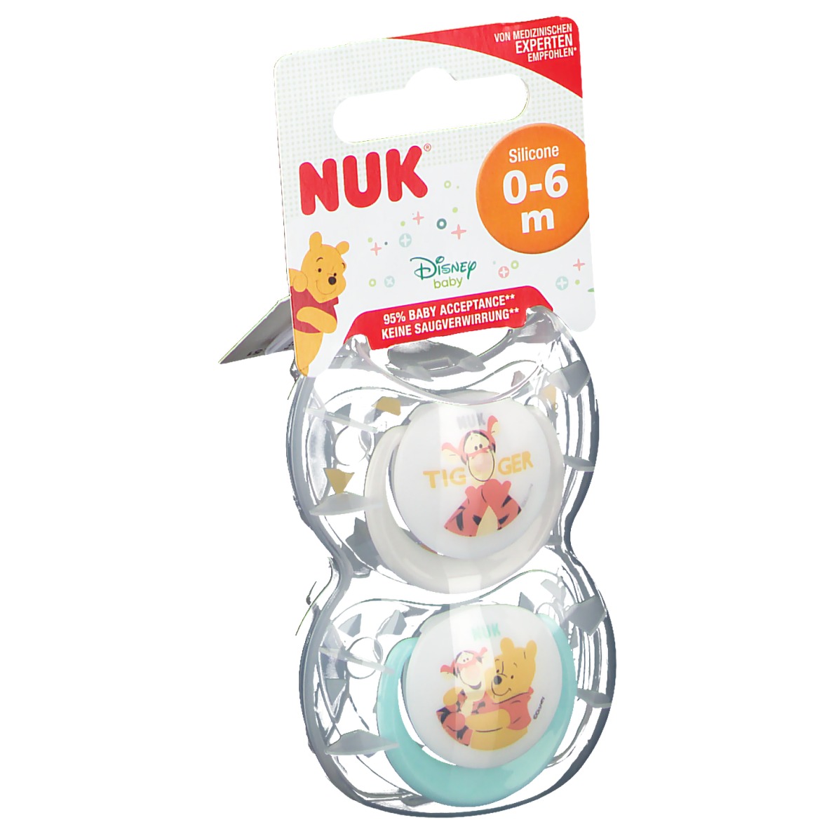 Nuk® Trendline Disney Winnie the Pooh Schnuller aus Silikon Größe 0 bis 6 Monate (Farbe/Motiv nicht wählbar)