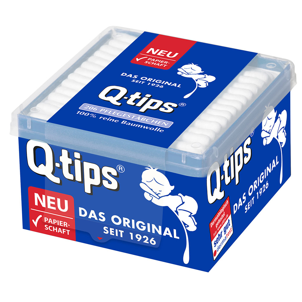Q-tips® Wattestäbchen, Würfelbox
