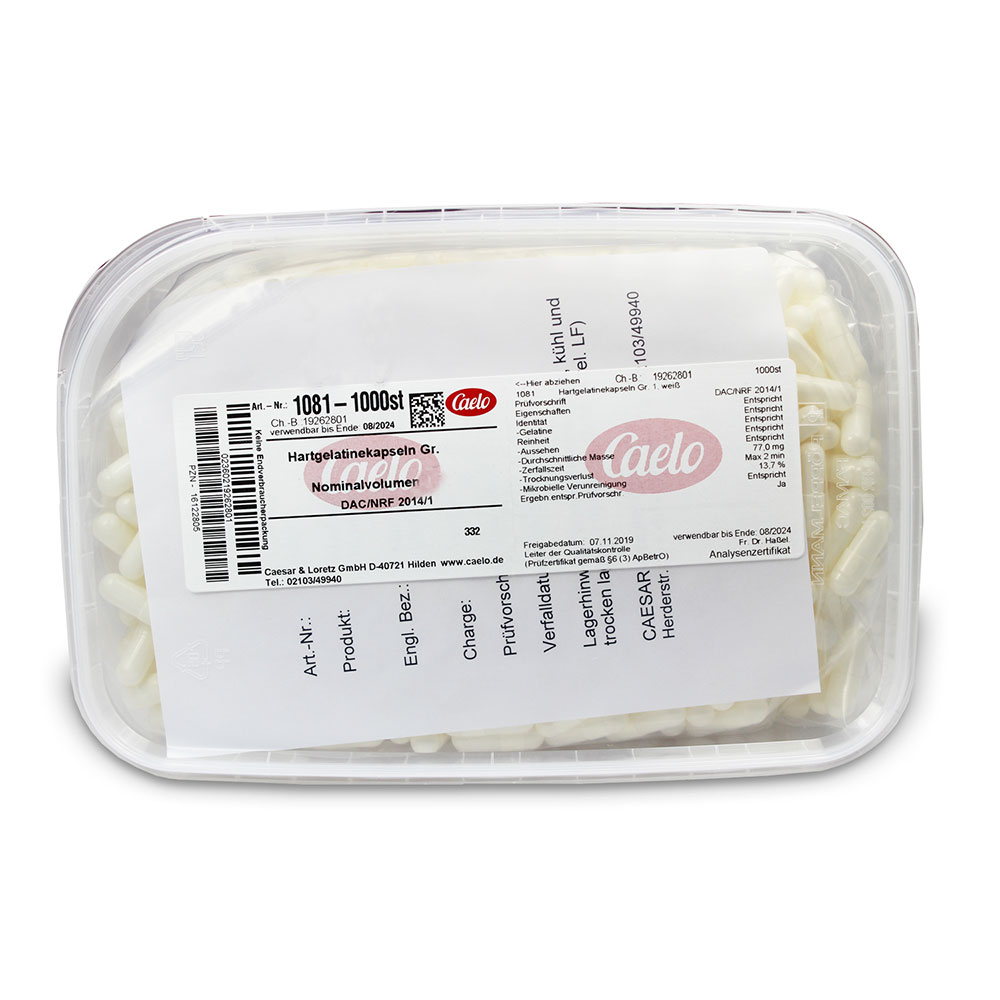 Hartgelantine Kapseln Gr. 0, weiß