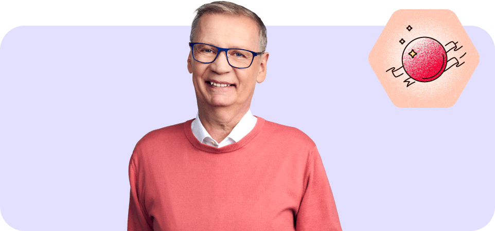Lächelnder älterer Mann auf einem Banner zur Vorstellung des RedPoints Programms mit exklusiven Vorteilen für Neukunden.