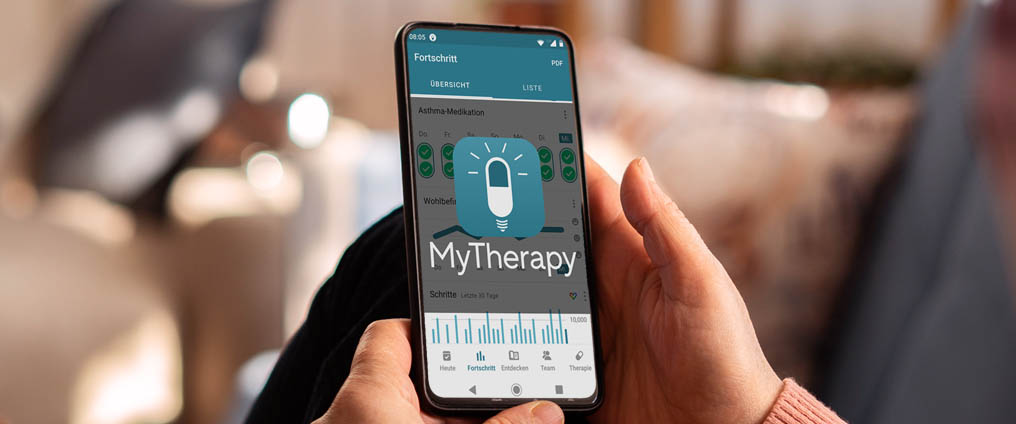 Smartphone mit Mytherapy App.
