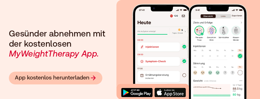 Werbebanner für die Medikamenten-Erinnerungs-App MyTherapy bzw. das Programm MyWeight Therapy bei Übergewicht und Adipositas