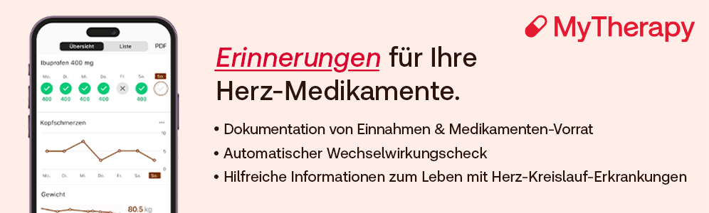 Banner MyTherapy ProHerz - die App zur Medikamentenerinnerung, Dokumentation der Einnahmen uvm.