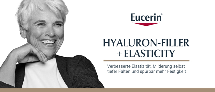 Eucerin Hyaluron-Filler + Elasticity: Verbesserte Elastizität, Milderung selbst tiefer Falten und spürbar mehr Festigkeit.