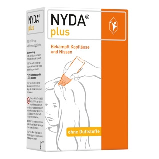 Packshot und Flasche NYDA® plus mit Kamm-Applikator.