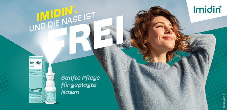 Imidin sanft Nasen-Pflegespray, 20ml. Isotonische Meersalzlösung mit Dexpanthenol. Pflege & Befeuchtung.