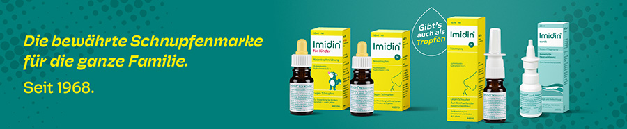 Imidin sanft Nasen-Pflegespray, steril. Isotonische Meersalzlösung. Sanfte Pflege für gereizte Nasen.