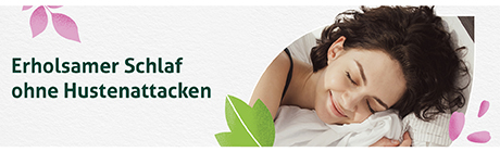 Text: Erholsamer Schlaf ohne Hustenattacken. Dekoration mit Blättern und Blüten.