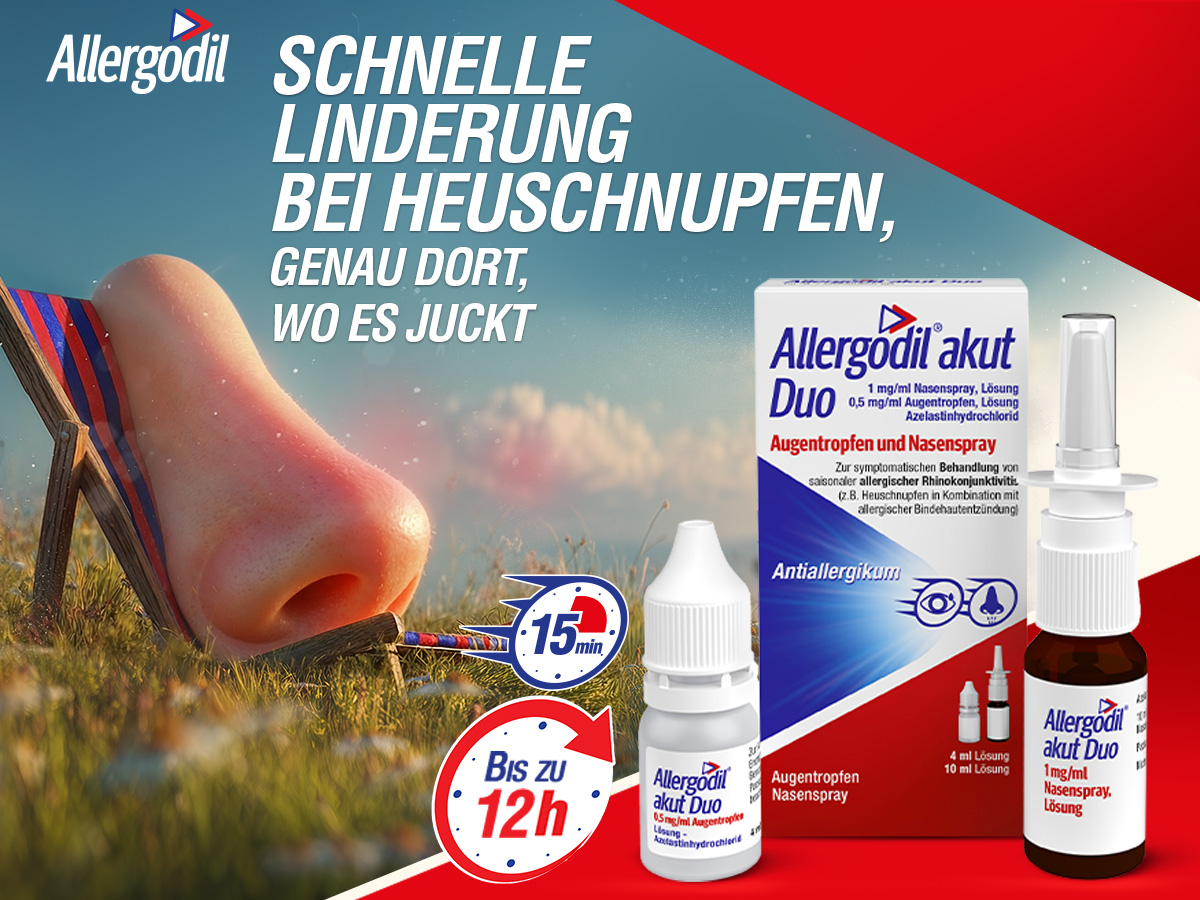 Allergodil akut Duo Kombipackung mit Nasenspray und Augentropfen.