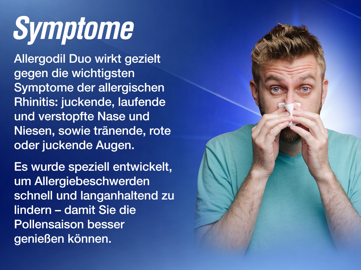 Allergodil Duo: Einfach anzuwenden und gut verträglich, nicht müde machend.
