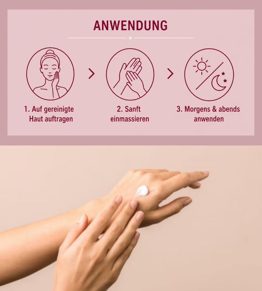 Drei EUBOS Tuben. Text: Gesicht, Körperbalsam, Fuß & Bein. Die diabetische Hautpflege Pflegeroutine.