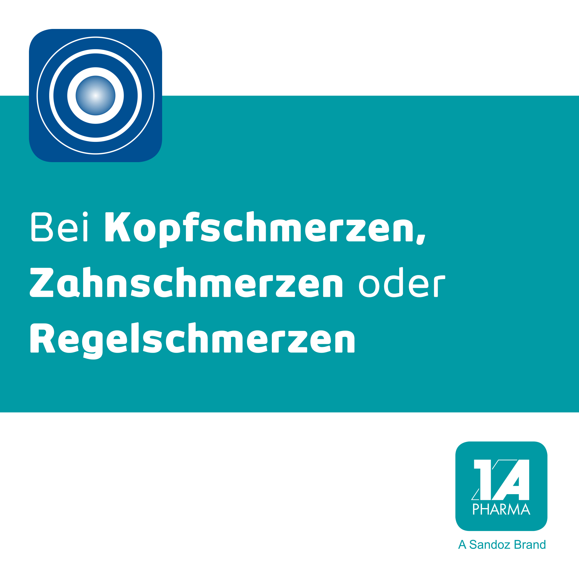 Schachtel mit Ibu 400 akut - 1 A Pharma®. Türkis-weißes Design. Text: Ibuprofen 400 mg pro Filmtablette. 50 Filmtabletten.