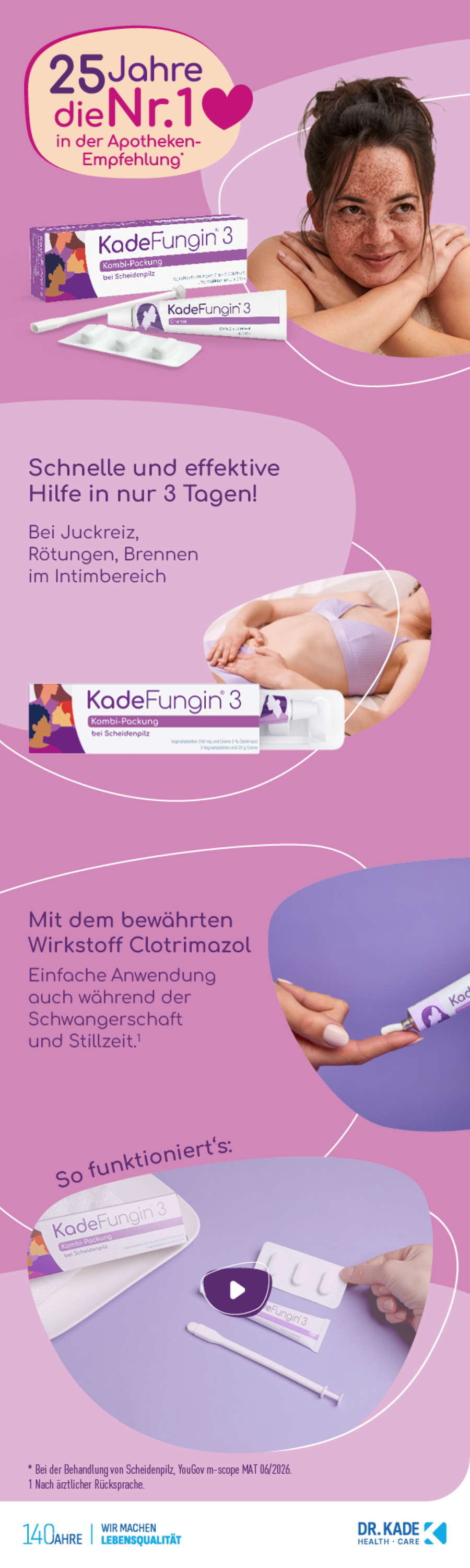KadeFungin 3 Kombi-Packung, Creme, Tabletten und Applikator für 3-Tage-Therapie bei Scheidenpilz.