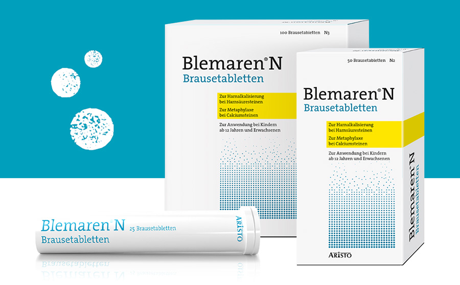 Blemaren®N Brausetabletten: Kartonverpackung und Röhrchen mit Brausetabletten.