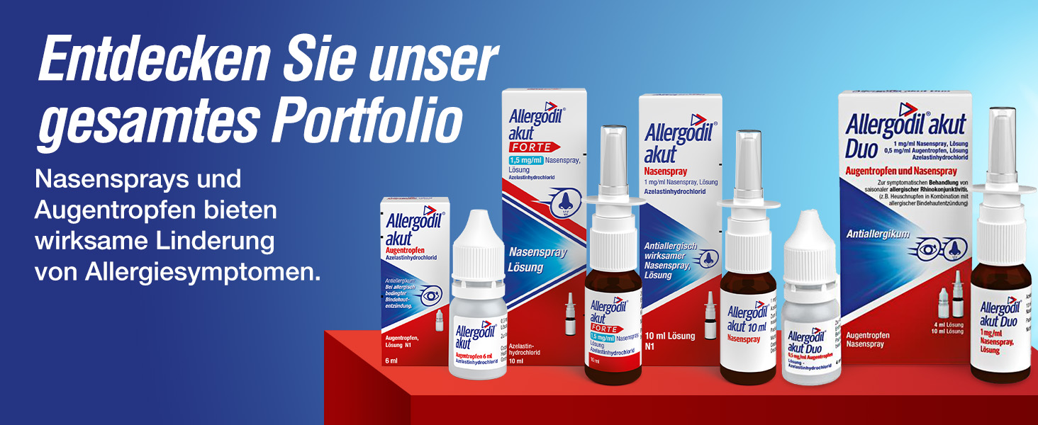 Frau tropft sich Allergodil akut ins Auge bei brennenden, roten, juckenden Augen.
