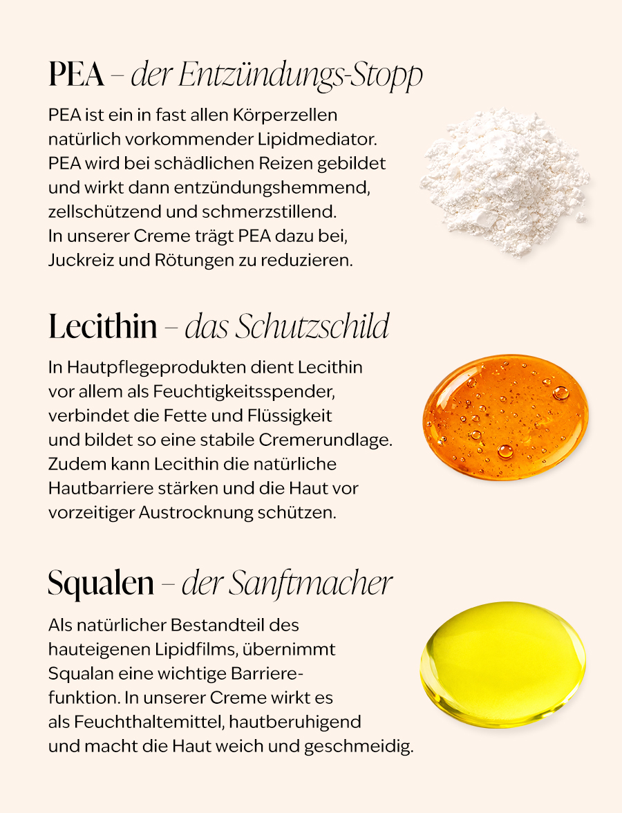 Tube PHYSIOGEL® Calming Relief A.I. Creme neben einem lächelnden Arm.
