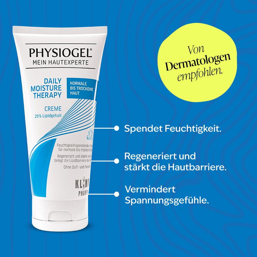 PHYSIOGEL Creme: Von Dermatologen empfohlen für Feuchtigkeit, Regeneration und Stärkung der Hautbarriere.
