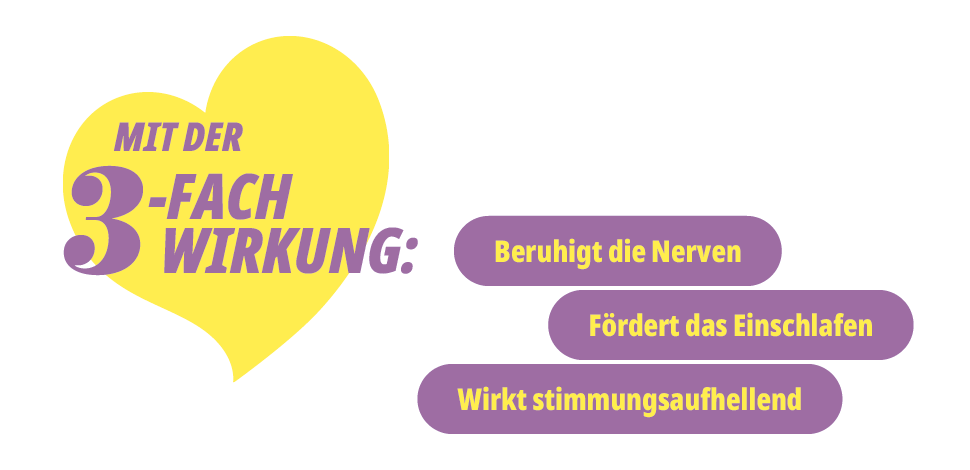 Gelber Hintergrund mit Text: Gut verträglich, 2 Wirkstoffe - 1 Kapsel, macht nicht abhängig. Sedariston®.