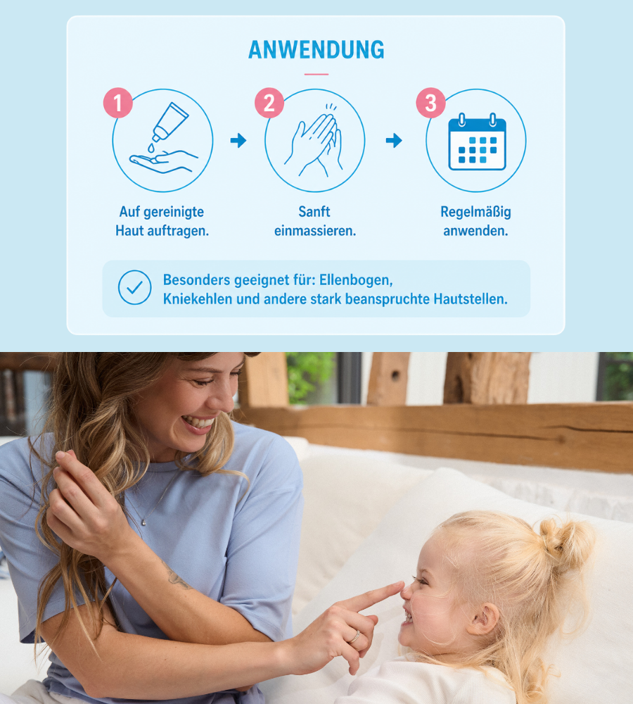 EUBOS Haut Ruhe Crème. Text: Haut verstehen. Vertrauen schenken. Seit über 90 Jahren. Logos.