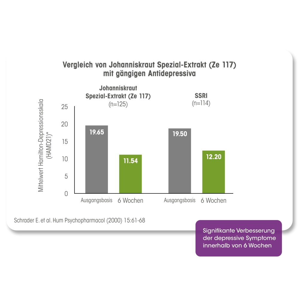 Dr. Böhm Johanniskraut select Filmtabletten Verpackung mit Abbildung von Johanniskrautblüten.