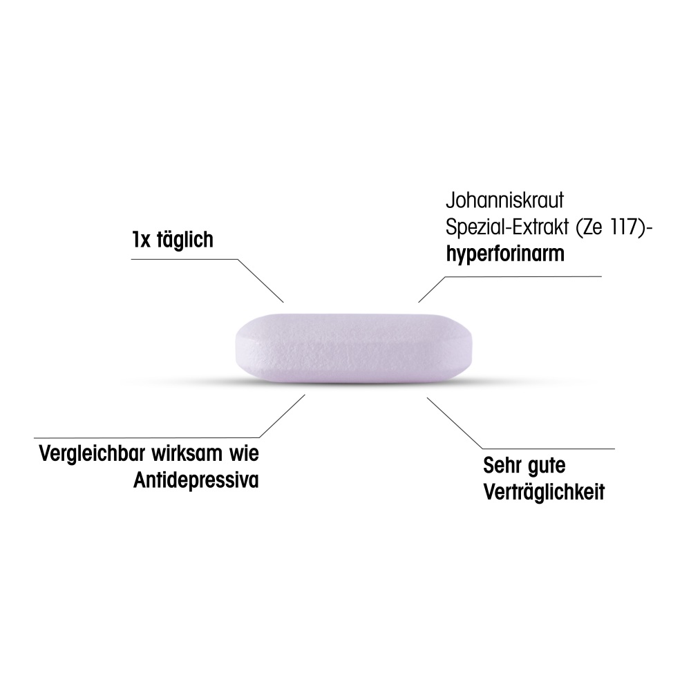 Dr. Böhm Johanniskraut select Filmtabletten Verpackung mit Abbildung von Johanniskrautblüten.