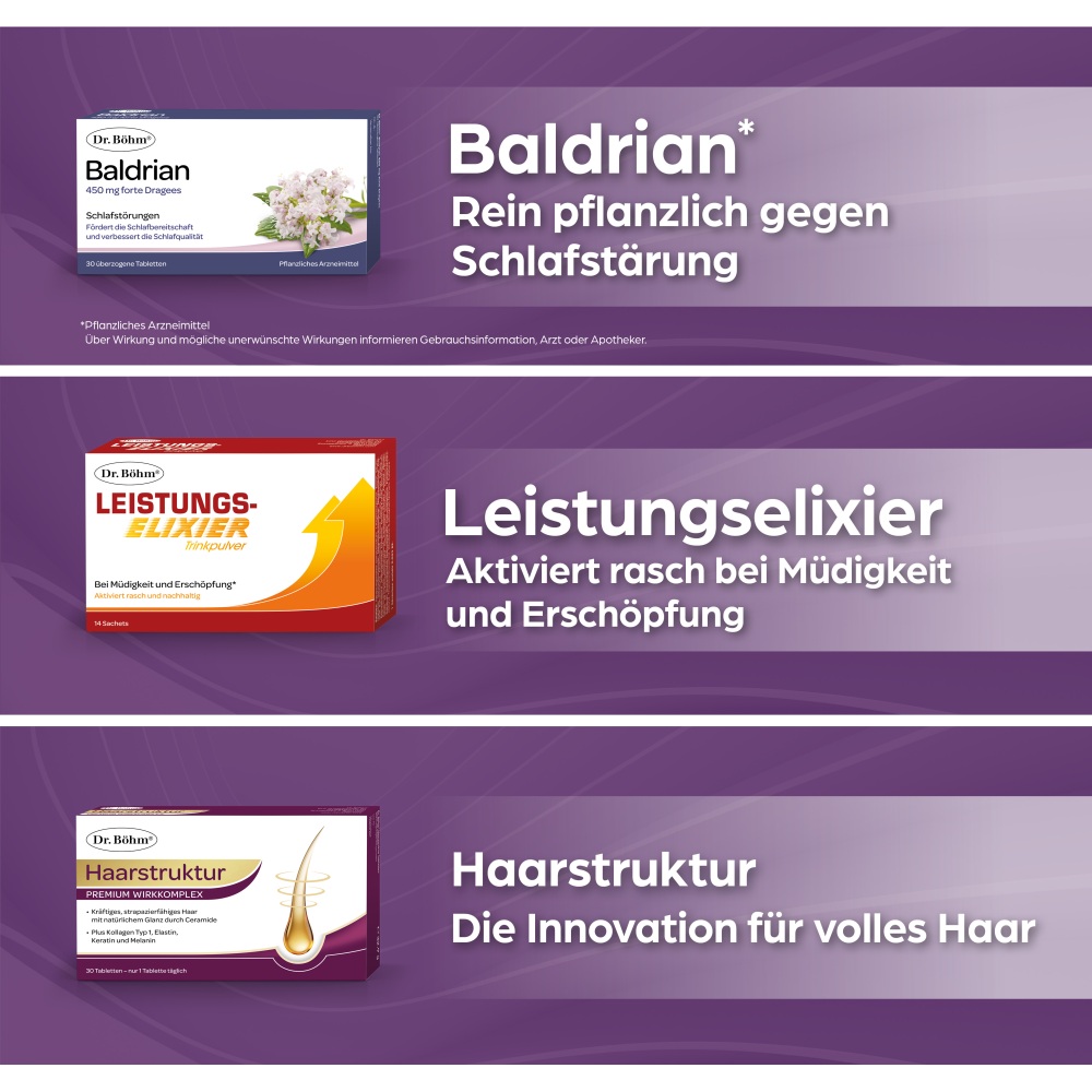 Dr. Böhm Johanniskraut select Filmtabletten Verpackung mit Abbildung von Johanniskrautblüten.
