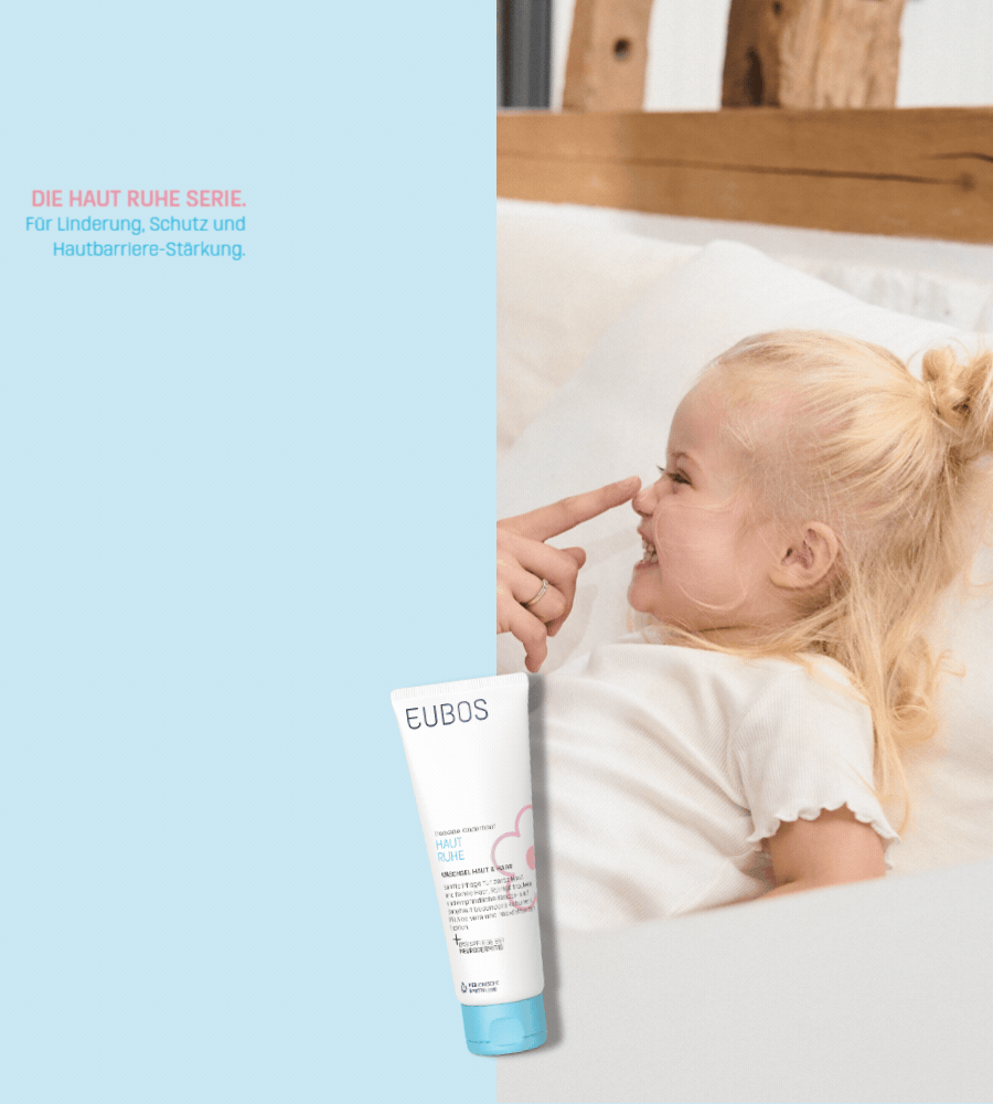 Kind und Mutter. EUBOS Haut Ruhe Waschgel Haut & Haar. Tube. Für trockene Haut. Medizinische Hautpflege.