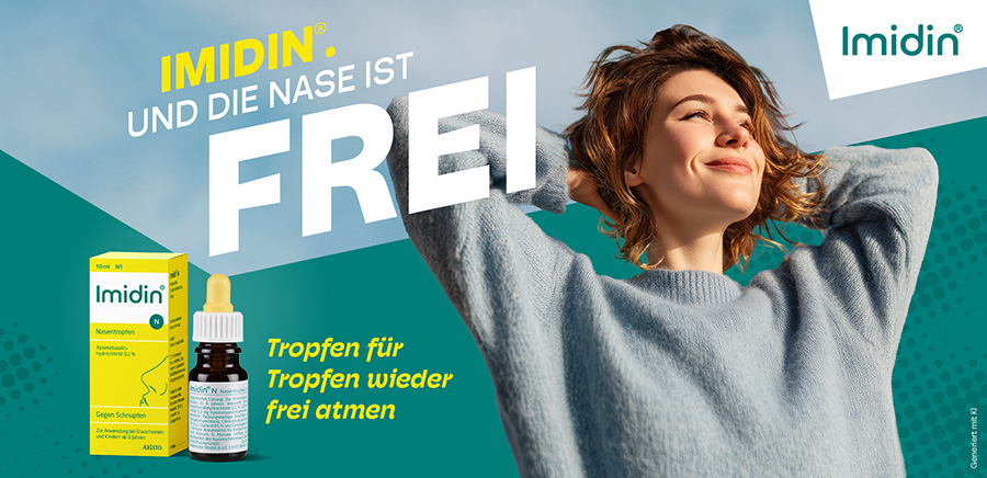 Imidin®N Nasentropfen Flasche und Schachtel mit Pipettenapplikator.
