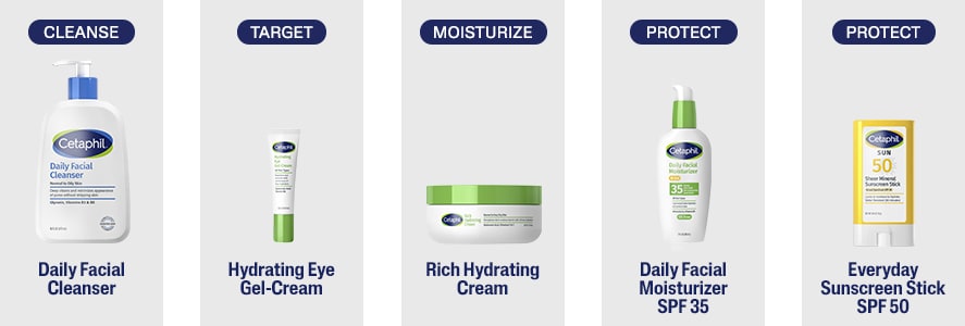 Produkte: Daily Facial Cleanser, Hydrating Eye Gel-Cream, Rich Hydrating Cream, Daily Facial Moisturizer SPF 35, Everyday Sunscreen Stick SPF 50.