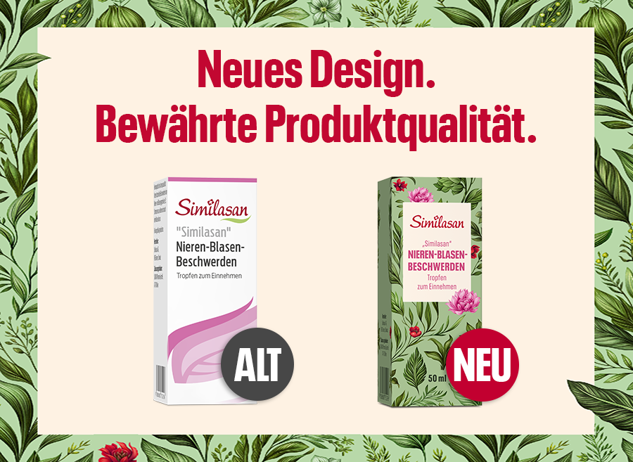 Vergleich: Altes und neues Design von Similasan Nieren-Blasen-Beschwerden Tropfen.