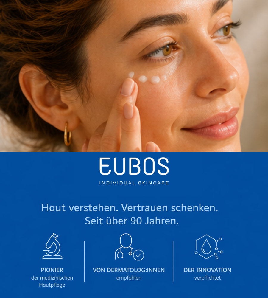 Frau mit Gesicht. Text: Haut verstehen. Vertrauen schenken. Seit über 90 Jahren.