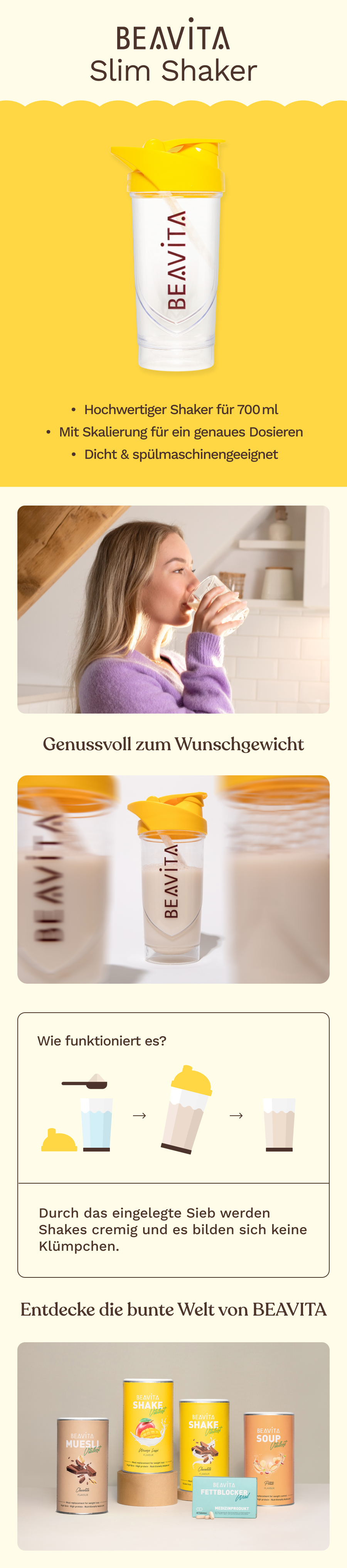 BEAVITA Slim Shaker, 700 ml, mit Skalierung, dicht und spülmaschinenfest.