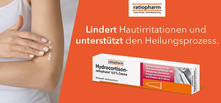Frau trägt Creme auf den Arm auf. Text: Lindert Hautirritationen und unterstützt den Heilungsprozess.