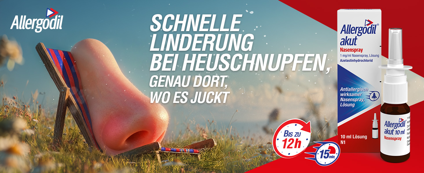 Allergodil akut Nasenspray 10 ml und Faltschachtel. Schnelle Linderung bei Heuschnupfen.
