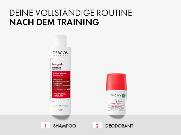Vichy Deo Roll-on. Text: 0% Alkohol, Dermatologisch getestet, Für empfindliche Haut.