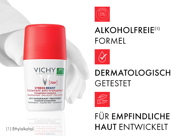 Drei Vichy Deo Roll-ons. Text: 0% Alkohol.