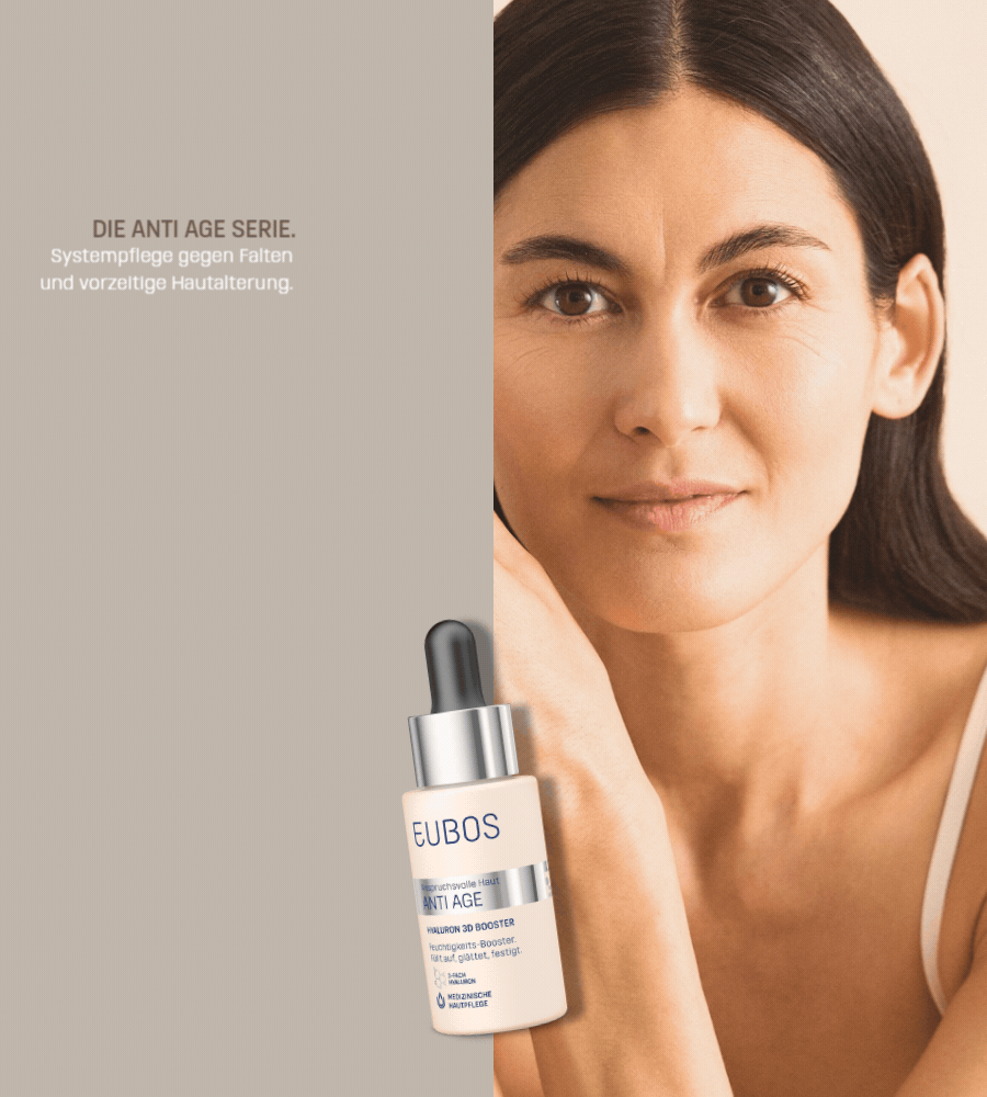 Frau mit EUBOS Hyaluron 3D Booster, Anti Age Serie.