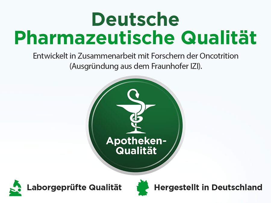 Deutsche Pharmazeutische Qualität. Apotheken-Qualität. Laborgeprüft. Hergestellt in Deutschland.