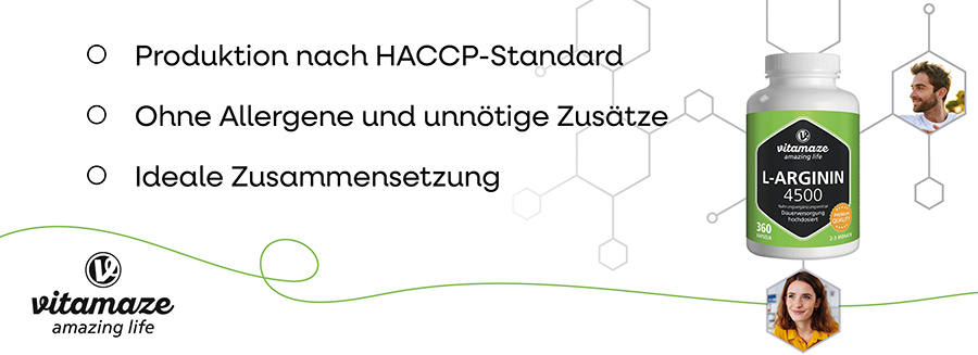 Flasche mit BIOTIN + ZINK + SELEN. Text: Produktion nach HCCP-Standard, ohne Allergene, ideale Zusammensetzung.