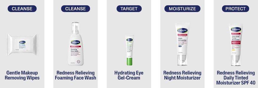 Produkte von Cetaphil. Reinigungstücher, Reinigungsschaum, Augencreme, Nachtcreme, getönte Tagespflege SPF 40.